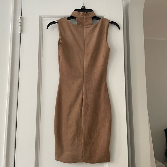 LF | Suede Tan Mini Dress with Choker | Size 2 - Picture 2 of 5
